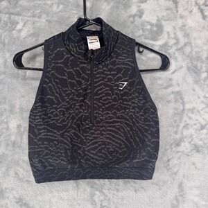 Gymshark Seamless 14 Zip Tank Top Cropped Black Zebra Print Athleisure Women's L